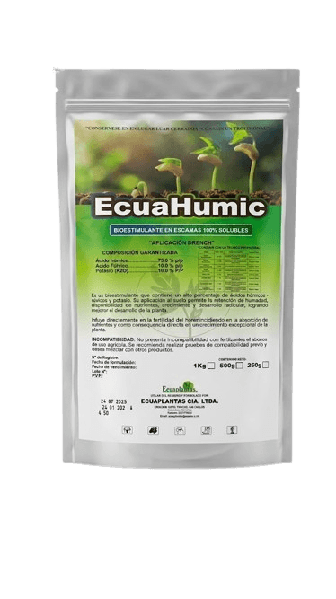 EcuaHumic, bioestimulante en escamas 100% solubles Ecuaplantas